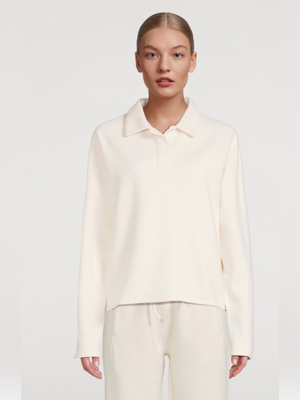 KOTN Cozy Natural Long-Sleeve Polo Egyptian Cotton Size XS